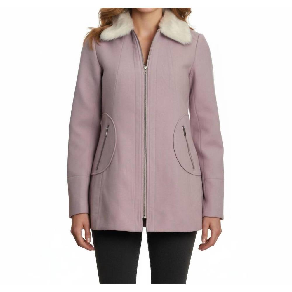 NEW COFFEESHOP single breasted coat with faux fur collar in pale blush